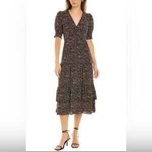 Ba&sh Black Dot Print V Neck Ruffle Hem Size XS Midi Dress EUC